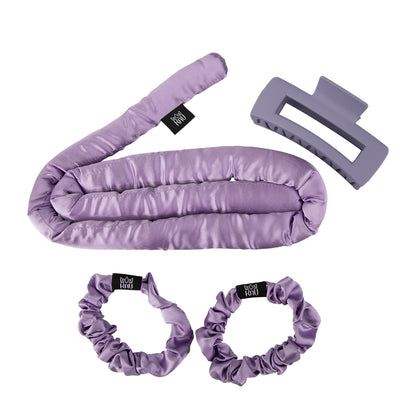 KAV Satin Heatless Curling Rod with Clip and Scrunchie Set, PLUSH PURPLE Satin Heatless Hair Curler, All Hair Types Overnight Curls