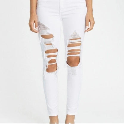 Eunice High Waisted White Ripped Jeans for Women Stretch Distressed Jean