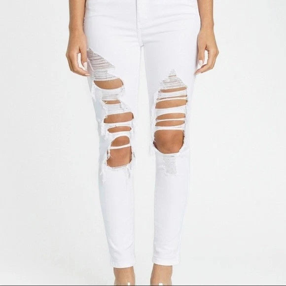 Eunice High Waisted White Ripped Jeans for Women Stretch Distressed Jean