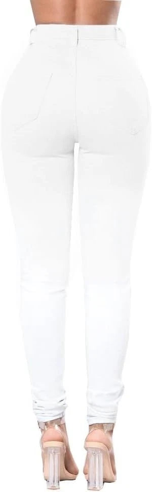 Eunice High Waisted White Ripped Jeans for Women Stretch Distressed Jean