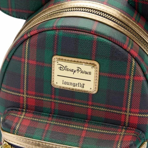 2025 DISNEY PARKS LOUNGEFLY MICKEY MOUSE CHRISTMAS HOLIDAY PLAID & GOLD BACKPACK
