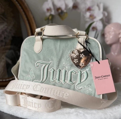 Juicy Couture Juicy In The Sky Velour Bowler Bag Frosty Green Butterfly Heart