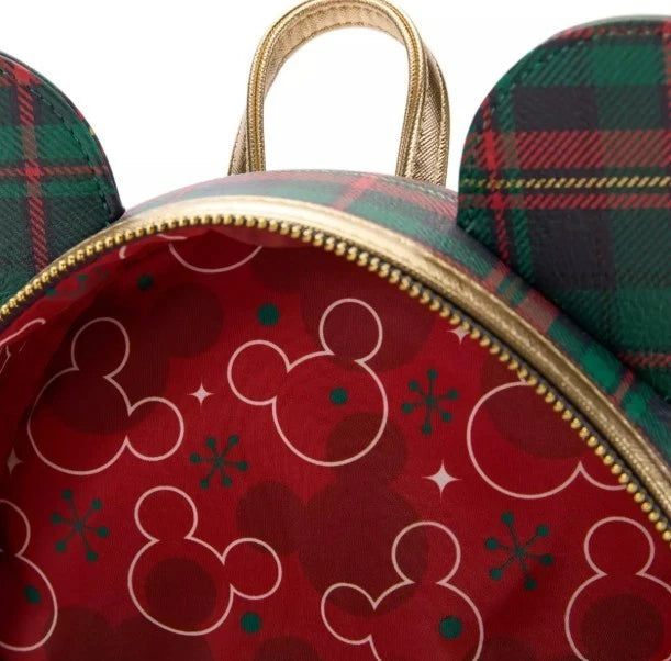 2025 DISNEY PARKS LOUNGEFLY MICKEY MOUSE CHRISTMAS HOLIDAY PLAID & GOLD BACKPACK