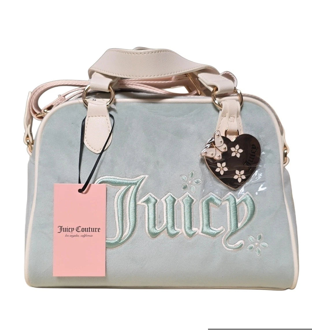 Juicy Couture Juicy In The Sky Velour Bowler Bag Frosty Green Butterfly Heart