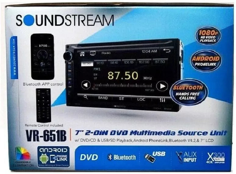 Soundstream VR-651B Double Din Car Stereo Dvd/cd Player Lcd Bluetooth App Control