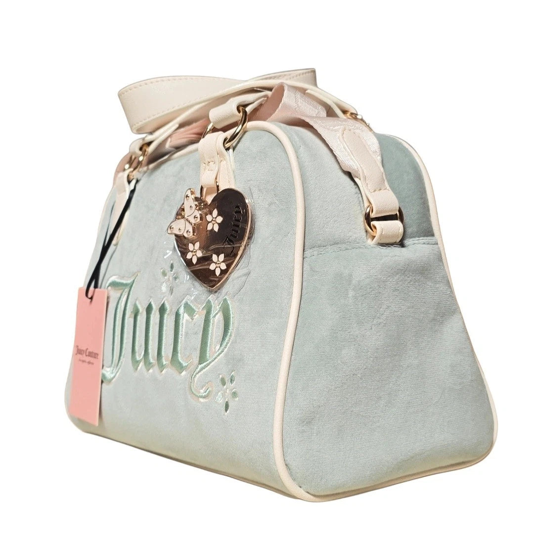 Juicy Couture Juicy In The Sky Velour Bowler Bag Frosty Green Butterfly Heart